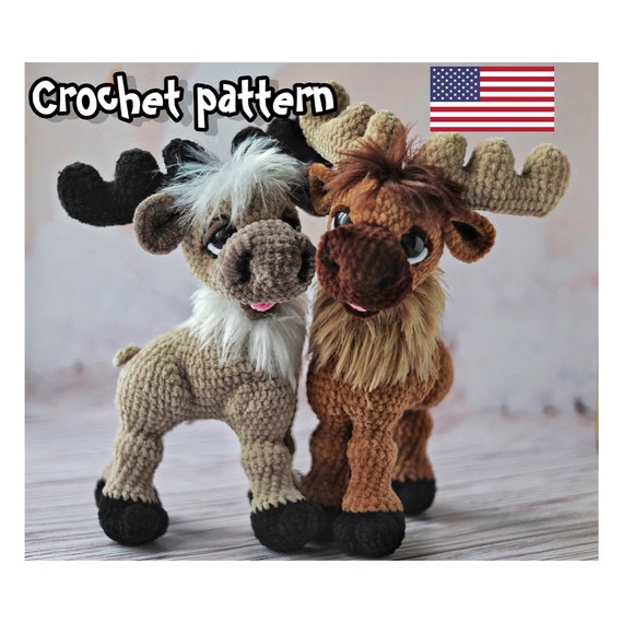 Preview of Moose crochet pattern, crochet reindeer, Christmas reindeer, amigurumi pattern, plush pattern, ENGLISH PDF, DIY tutorial by ThreadTutorial