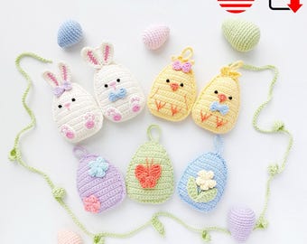 Patrón de crochet para decoración de Pascua, patrón de crochet para juguetes de Pascua, patrón de conejitos de Pascua, patrón de huevos, decoración de mesa de Pascua
