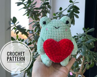 Crochet Frog Plush Pattern, valentine's day gift, Frog with heart