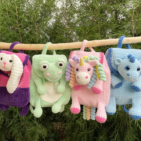 Ensemble de 4 modèles de sacs à dos en peluche au crochet pour enfants