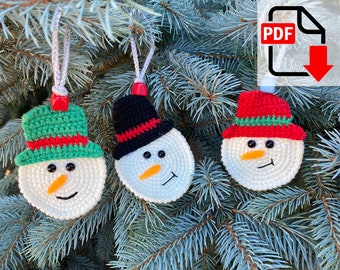 Crochet Snowman Ornament Pattern.  Christmas Tree Decoration PDF. Cute Holiday Amigurumi