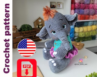 Crochet Elephant pattern, plush baby elephant, amigurumi toy pdf pattern, soft animal tutorial, english crochet pattern