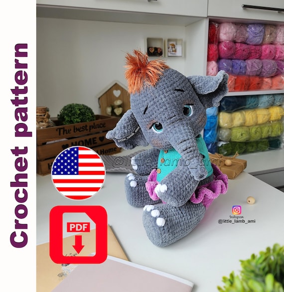 Preview of Crochet Elephant pattern, plush baby elephant, amigurumi toy pdf pattern, soft animal tutorial, english crochet pattern by ThreadTutorial