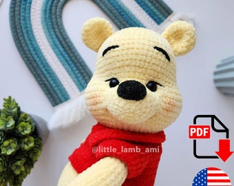 Patrón de amigurumi de oso de peluche amarillo a crochet. Lindo juguete de peluche. Descarga instantánea en PDF.