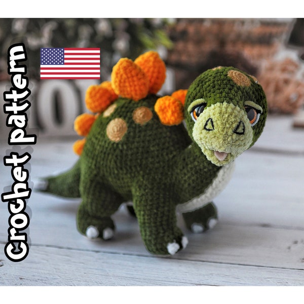 Crochet dinosaur pattern, crochet stegosaurus pattern, baby dino, amigurumi pattern, stuffed toy, ENGLISH PDF, DIY tutorial