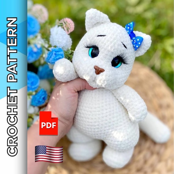 Preview of Plush Cat crochet pattern, amigurumi kitten pdf tutorial, soft toy crochet pattern for beginners, stuffed animal diy pattern by ThreadTutorial