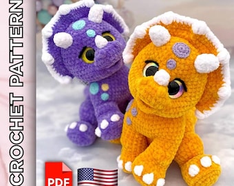 Haakpatroon babytriceratops. Leuk knuffelpatroon. Zelfstudie. Dinosauruspatroon.