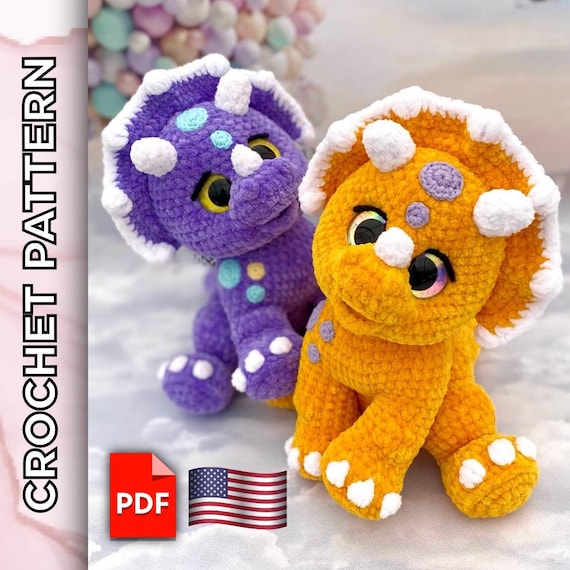 Preview of Baby Triceratops Crochet Pattern. Cute plush toy pattern. DIY tutorial. Dinosaur pattern. by ThreadTutorial