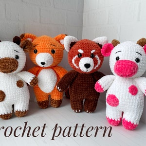 Amigurumi Animals Plush Pattern, Fox Plush Patter, Crochet Cow, Red Panda