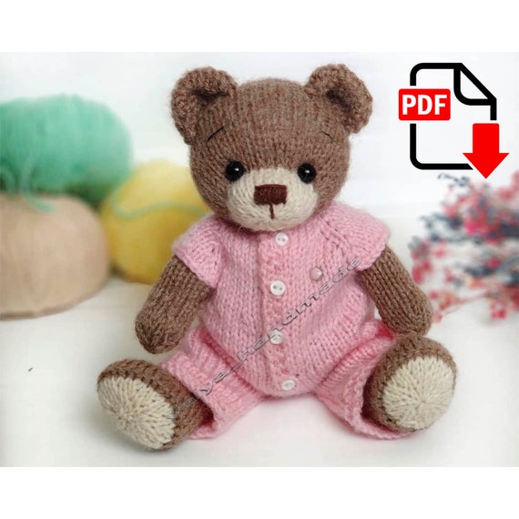 Preview of Teddy bear KNITTING pattern, teddy bear toy diy, knitted toy tutorial, plush toy pattern by ThreadTutorial