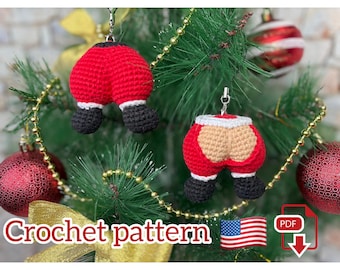 Padrão de crochê engraçado de bumbum de Papai Noel. Enfeite de Natal atrevido em PDF para presentes de Natal divertidos e decoração de árvore.