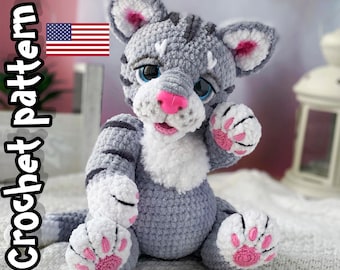 Crochet cat pattern, cat stuffed animal, amigurumi pattern, crohet plush, cat toy patten, ENGLISH PDF, DIY tutorial