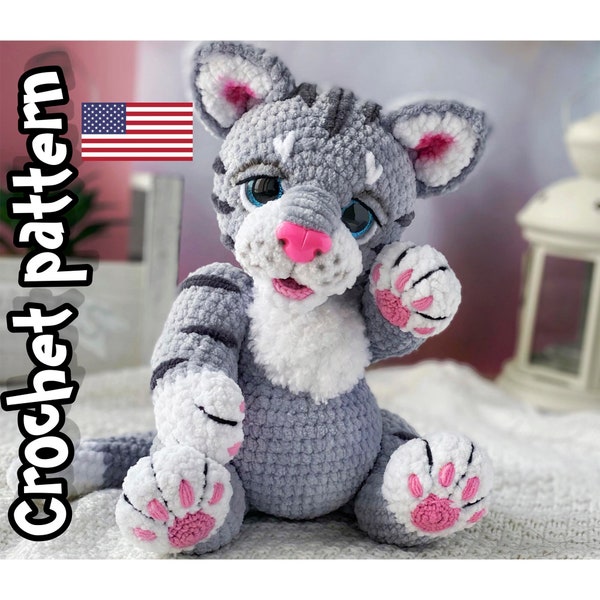 Crochet cat pattern, cat stuffed animal, amigurumi pattern, crohet plush, cat toy patten, ENGLISH PDF, DIY tutorial