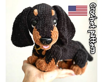 Dachshund crochet pattern, stuffed dog, dog toy, plush pattern, amigurumi animals, ENGLISH PDF, DIY tutorial