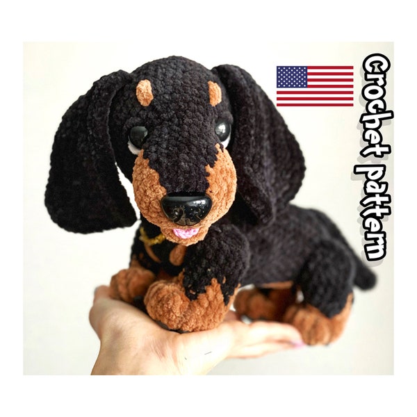 Dachshund crochet pattern, stuffed dog, dog toy, plush pattern, amigurumi animals, ENGLISH PDF, DIY tutorial