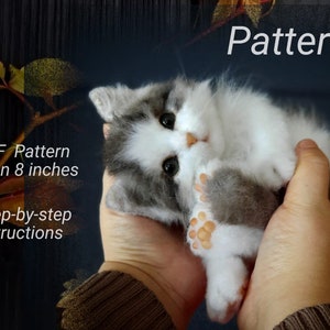 Pattern of a fluffy kitten 8 inches, Realistic Plush Toy. Step-by-step photo tutorial.