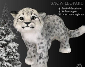 Patrón de leopardo de las nieves bebé. Leopardo de las nieves - Patrón de costura en PDF. Patrón de juguete realista. Patrón de costura de juguete de piel.
