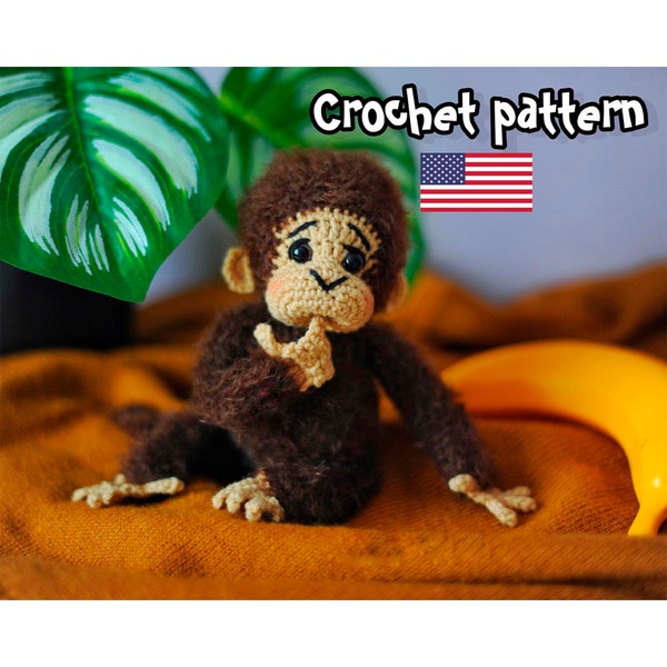 Monkey crochet pattern, amigurumi pattern, crochet animal, crochet keychain, monkey toy, easy crochet pattern, ENGLISH PDF, DIY tutorial