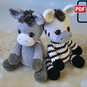 Baby Zebra and Baby Donkey, Amigurumi crochet pattern, Stuffed toys, ENGLISH PDF, DIY tutorial