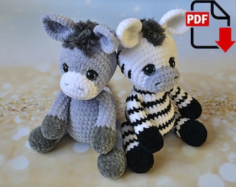 Baby Zebra and Baby Donkey, Amigurumi crochet pattern, Stuffed toys, ENGLISH PDF, DIY tutorial