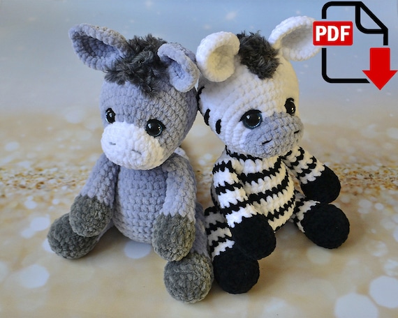 Preview of Baby Zebra and Baby Donkey, Amigurumi crochet pattern, Stuffed toys, ENGLISH PDF, DIY tutorial by ThreadTutorial
