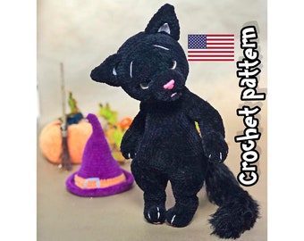 Crochet cat pattern, Halloween amigurumi, Halloween black cat, crochet animals, crochet toy pattern, ENGLISH PDF, DIY tutorial