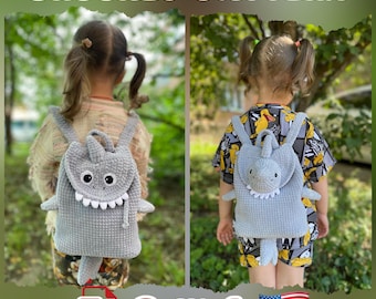 Modello all'uncinetto per zaino a forma di squalo, zaino all'uncinetto per bambini