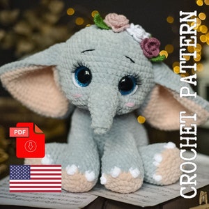 Crocheted Elephant pattern. DIY cute plush elephant . Crochet toy pattern