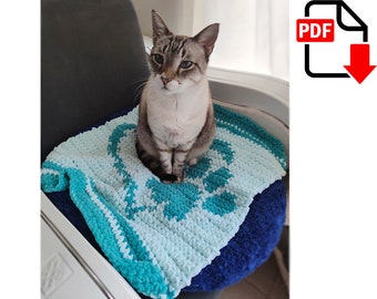 Crochet pattern Cat's Paw. Blanket for cat. Blanket for baby. Cat lover's blanket. Crochet wall hanging
