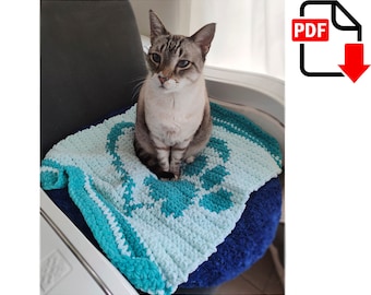 Haakpatroon Kattenpoot. Deken voor kat. Deken voor baby. Deken voor kattenliefhebbers. Gehaakte muurhanger
