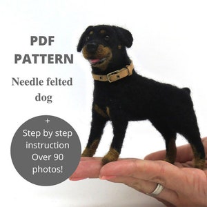 Needle Felting Animals Tutorial Plush Dog Pattern Needle felted Realistic Dog Felt Toy Soft Pet Sculpture Miniature animals Rottweiler Dog