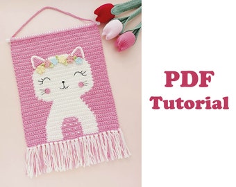 Wall Hanging Decor Pattern, Crochet Cat Wall Decor Pattern, Nursery Wall Decor small, Crochet Kitty Pattern