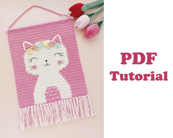 Preview of Wall Hanging Decor Pattern, Crochet Cat Wall Decor Pattern, Nursery Wall Decor small, Crochet Kitty Pattern by ThreadTutorial