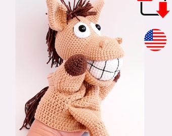 Gehäkelte Pferd Handpuppe Muster. Lustig Bauernhof Tier Spielzeug für Kinder.  Amigurumi PDF sofort-Download