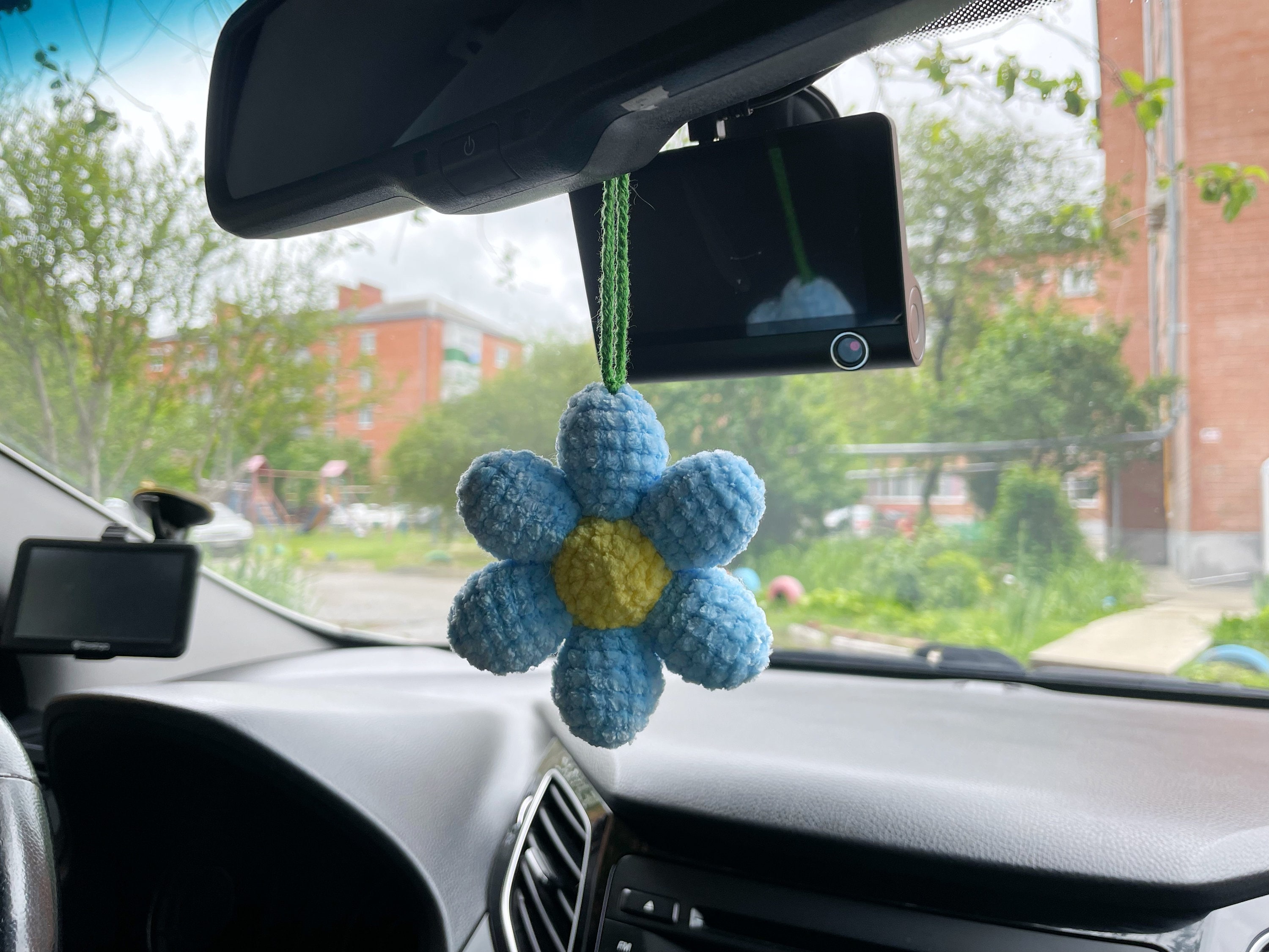 Orange Handmade Crochet Car Ornament, Cute Orange Knitted Rear View