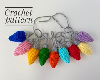 Christmas garland crochet pattern, Crochet garland light bulbs, Winter decor, Holiday decor