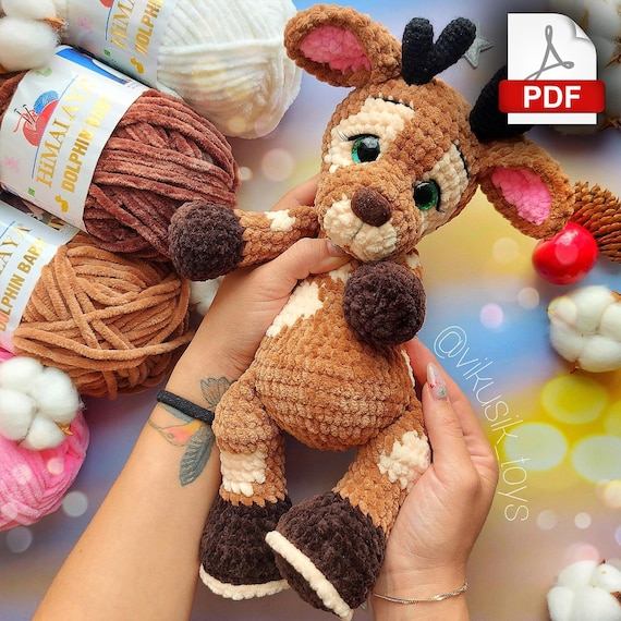 Preview of Crochet Reindeer Pattern: plush Christmas amigurumi deer. Festive holiday toy PDF tutorial by ThreadTutorial