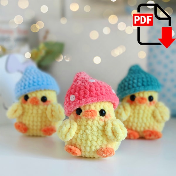 Duckling in a hat. NO SEW Crochet toy pattern.