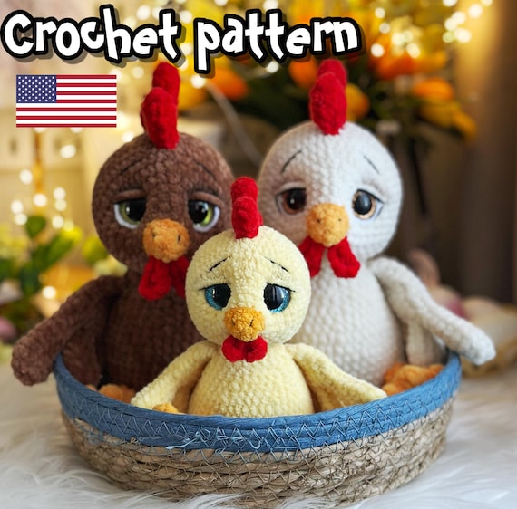 Preview of Crochet chicken pattern, crochet hen pattern, crochet amigurumi, Easter crochet , plush pattern, ENGLISH PDF, DIY tutorial by ThreadTutorial