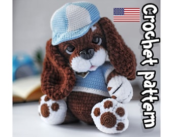 Crochet dog pattern, plush dog toy, amigurumi dog pattern, crochet animal, puppy plush, ENGLISH PDF, DIY tutorial
