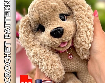 Gehaakt spaniëlpatroon, pluche amigurumi-puppytutorial, pdf-haakspeelgoedpatroon voor beginners, patroon knuffelhond