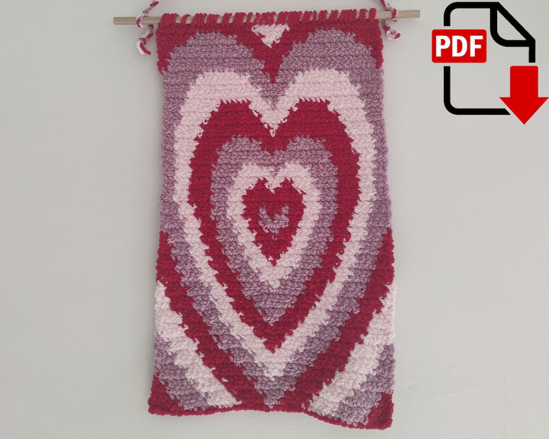 Heart Tapestry Pattern. Crochet Wall Hanging. Free Etsy