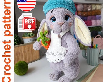 Crochet pattern: Bunny with Carrot, plush rabbit amigurumi toy, pdf tutorial for soft stuffed animal, handmade nursery gift