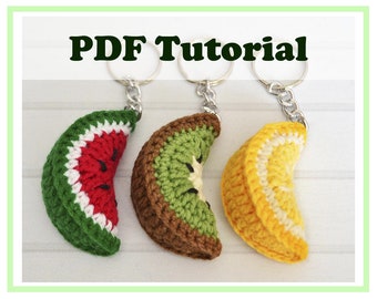 Kiwi, Watermelon, Lemon Keychain. Crochet pattern.