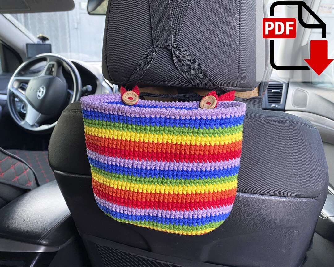 Car Trash Bag Pattern, Cute Car Accessories, Crochet Car Trash Bin 