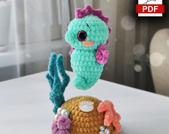 Gehäkelte Seepferdchen Anleitung. Mini Ocean Amigurumi PDF. Niedliches Sea Life Plüschtier