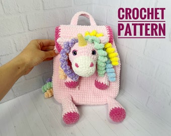 Unicorn Backpack Pattern, Crochet Kids Backpack