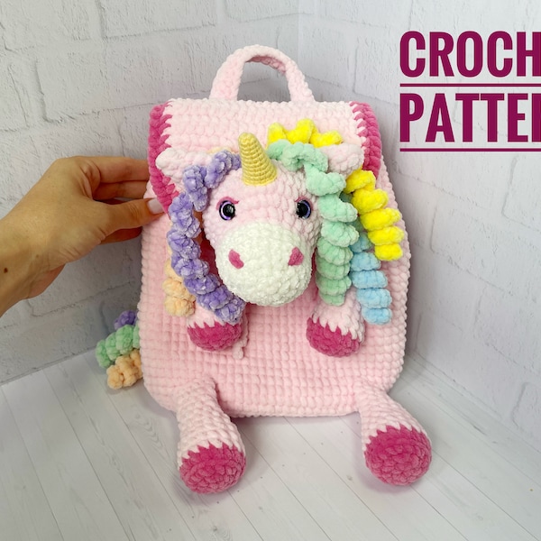 Unicorn Backpack Pattern, Crochet Kids Backpack