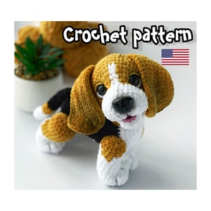 Crochet Beagle dog pattern, stuffed dog, dog toy, plush pattern, amigurumi animals , ENGLISH PDF, DIY tutorial