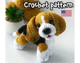 Crochet Beagle dog pattern, stuffed dog, dog toy, plush pattern, amigurumi animals , ENGLISH PDF, DIY tutorial